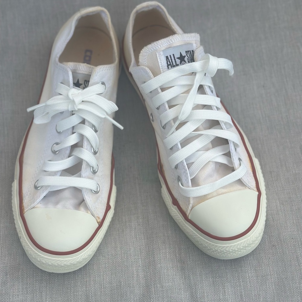 Converse White Canvas Sneakers with Red Trim